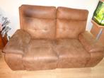 1 Bruin zachtleren 2 a 3zits bank.1x Elektrisch Verstelbaar., Ophalen of Verzenden, Gebruikt, 75 tot 100 cm
