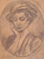 Tekening Dame met Hoed - Gerard J Staller, Ophalen of Verzenden