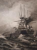 Schepen in Noodweer - Ets van Eschke, Antiek en Kunst, Kunst | Etsen en Gravures, Ophalen of Verzenden