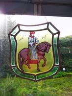 vintage Glas in lood gebrand schilderd raam Ridder te Paard, Ophalen of Verzenden