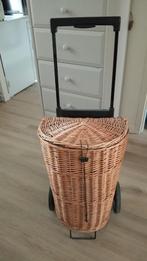 Vintage rieten boodschappen trolley, Ophalen of Verzenden, Gebruikt, Hout, Met deksel