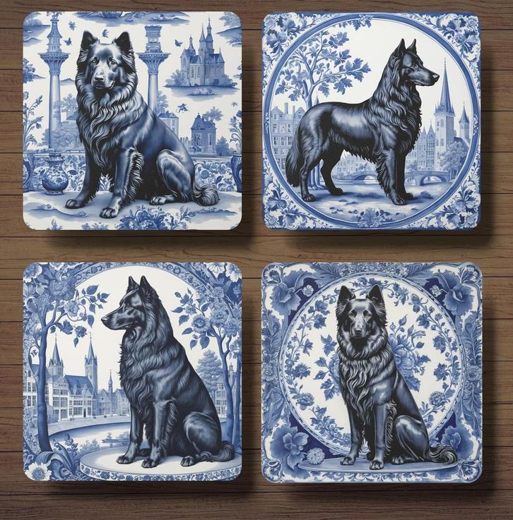 Groenendaeler Delfts Blauw onderzetters met houder, Huis en Inrichting, Woonaccessoires | Onderzetters, Nieuw, Glas of Kopje, Ophalen of Verzenden