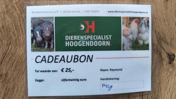 Cadeaubonnen (twv € 25) van Dierenspecialist Hoogendoorn, Tickets en Kaartjes, Kortingen en Cadeaubonnen, Eén persoon, Overige typen