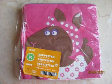 NIEUW 18 stuks roze HEMA vrolijke DIEREN papieren SERVETTEN beschikbaar voor biedingen