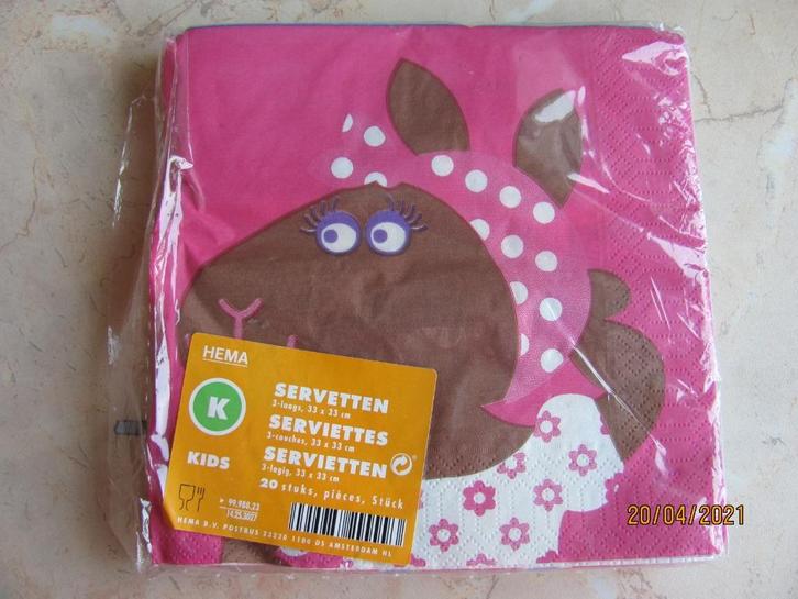 NIEUW 18 stuks roze HEMA vrolijke DIEREN papieren SERVETTEN, Hobby en Vrije tijd, Feestartikelen, Nieuw, Versiering, Verjaardag