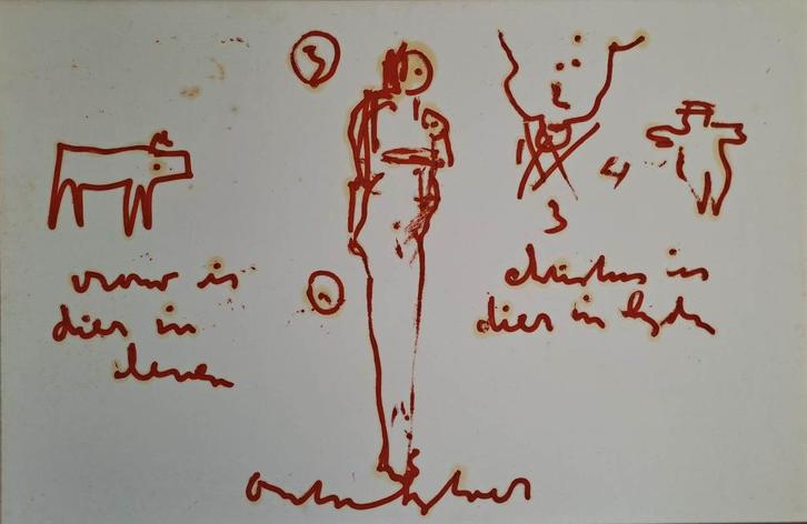 Anton Heyboer (1924) Marouflé " Vrouw is dier in Leven " Ges, Antiek en Kunst, Kunst | Schilderijen | Modern, Ophalen of Verzenden