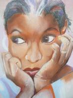 Portret van een jonge vrouw, Antiek en Kunst, Kunst | Tekeningen en Foto's, Ophalen of Verzenden