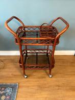 Rotan theeserveerwagen met dienblad, Huis en Inrichting, Ophalen, Overige materialen, Gebruikt, 50 tot 100 cm