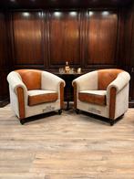 Club Fauteuils Schapenleer Canvas - Set van 4, Huis en Inrichting, Fauteuils, Ophalen, Gosem engelstaat, Gebruikt, Info@chesterfieldjunkie.nl