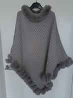 Poncho met bont antracietgrijs, Kleding | Dames, Verzenden, Nieuw, Sjaal
