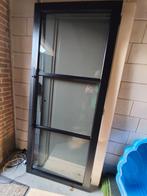 Zwarte, houten deur met glas 219x88x4cm | incl. handgrepen, Doe-het-zelf en Verbouw, Ophalen, Gebruikt, 80 tot 100 cm, Glas