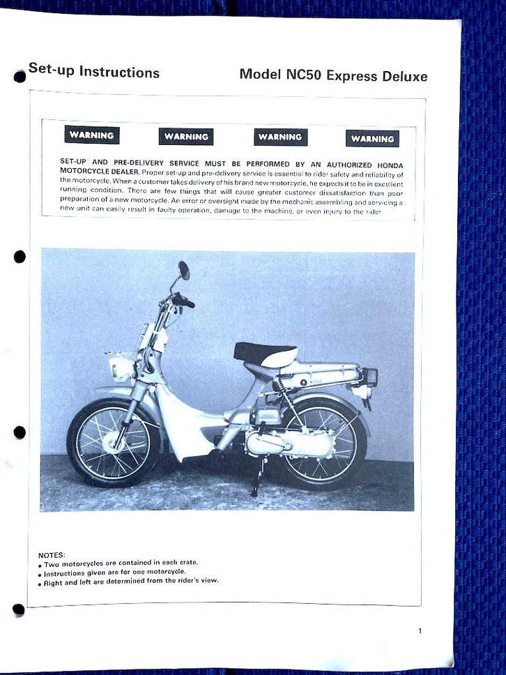 Honda NC50 Express Deluxe 1980 Set-up instructions, Motoren, Handleidingen en Instructieboekjes, Honda, Verzenden