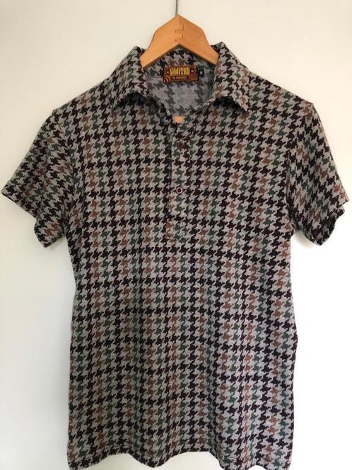 Seventies retro polo van Chenaski pied-de-poule print, Kleding | Heren, Polo's, Gedragen, Maat 48/50 (M), Bruin, Verzenden