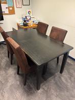 Massief eiken meubelset – eettafel, salontafel & 4 stoelen, Ophalen, Gebruikt, 50 tot 100 cm, 50 tot 75 cm