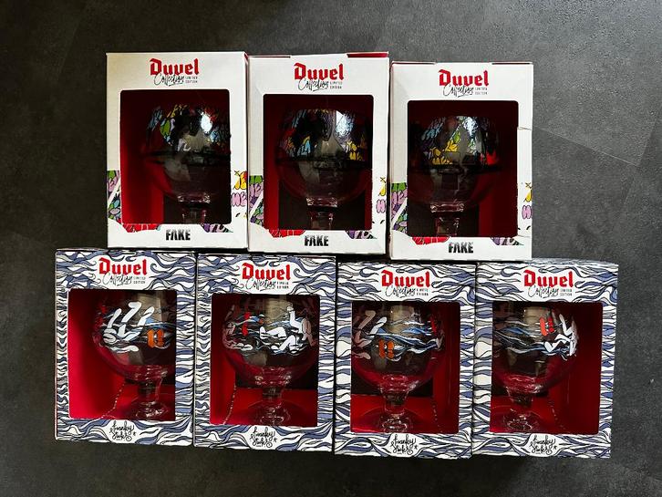 Duvel Franky Sticks (4x) en Fake (3x) glazen, Verzamelen, Biermerken, Nieuw, Glas of Glazen, Duvel, Ophalen