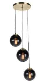 Hanglamp met gouden plaat en 3 zwarte glasbollen, Glas, Zo goed als nieuw, Ophalen, 75 cm of meer