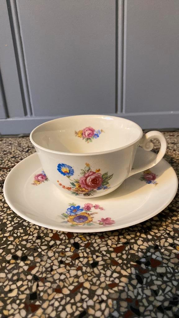 6 theekopjes Petrus Regout decor bloemen/ Boudewijn servies, Antiek en Kunst, Antiek | Servies los, Ophalen of Verzenden