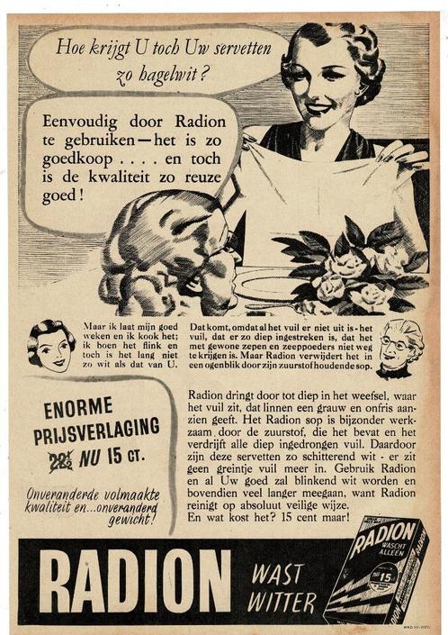 2x Hoe krijgt U toch Uw servetten zo hagelwit, door RADION, Verzamelen, Merken en Reclamevoorwerpen, Zo goed als nieuw, Overige typen
