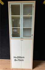 Hoge kast met glazen deuren, Huis en Inrichting, Kasten | Boekenkasten, Ophalen, 200 cm of meer, 50 tot 100 cm, 25 tot 50 cm