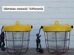 Stoere gele oude industriele bully's / korflampen H30 D28, Gebruikt, Robuust, stoer, oud, bully, bulleye, kooilamp, vintage, geel