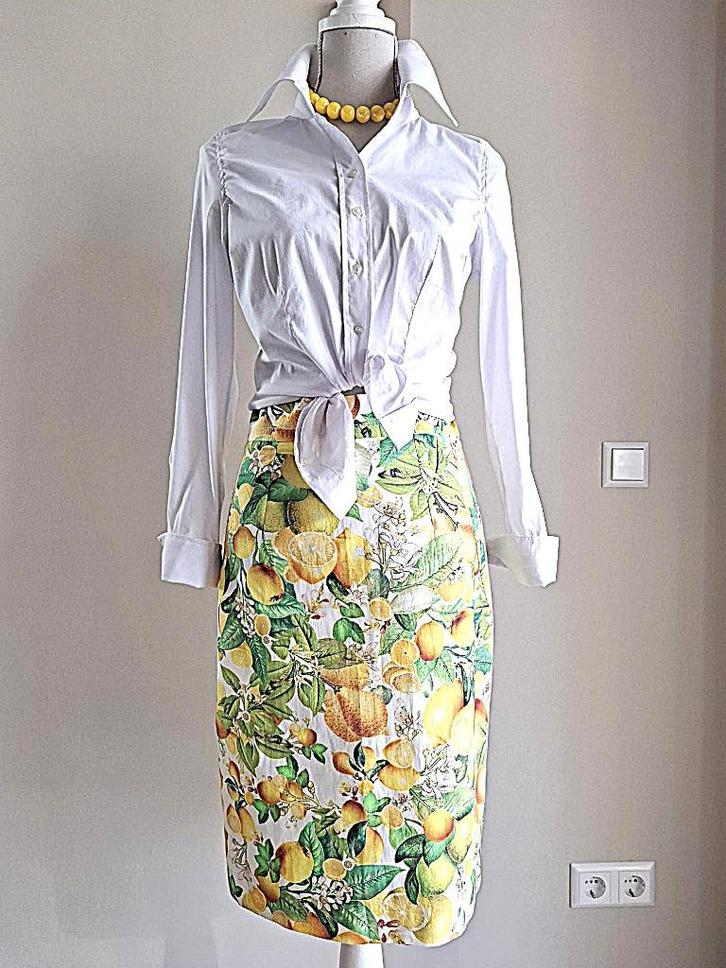 Prachtige Italiaanse rok met citroenen print, Kleding | Dames, Rokken, Nieuw, Maat 36 (S), Overige kleuren, Onder de knie, Verzenden