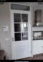 Witte opdekdeur met glas facet geslepen, Ophalen, 80 tot 100 cm, 215 cm of meer, Binnendeur