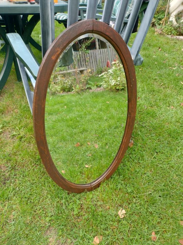 antieke ovale spiegel met eikenhouten lijst, Antiek en Kunst, Antiek | Spiegels, Minder dan 50 cm, Minder dan 100 cm, Ovaal, Ophalen