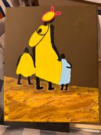 African woman with kids. "Gratis, fiets, bank, kast, tv", Antiek en Kunst, Kunst | Schilderijen | Modern, Ophalen of Verzenden