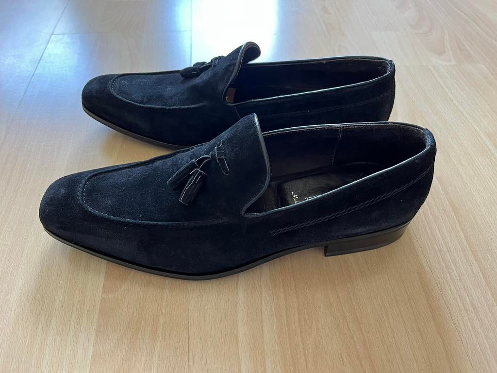 Zwart suede loafers, van Enrico Piaceri, maat 9/43, Loafers, Zwart, Ophalen of Verzenden, Zo goed als nieuw