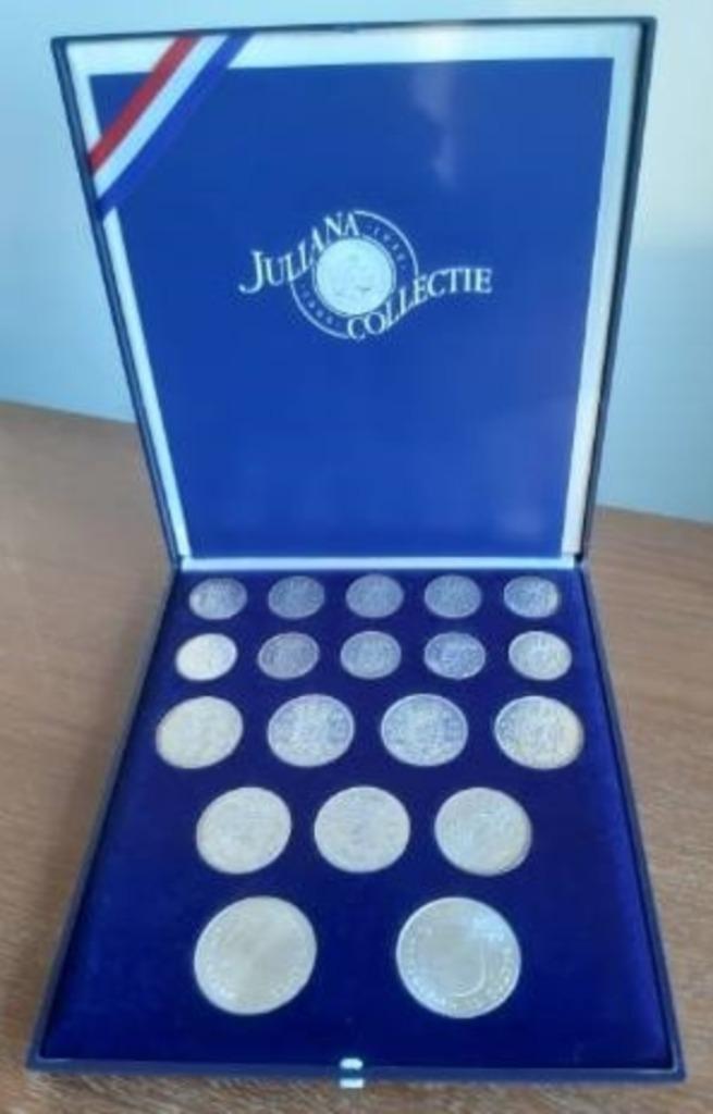 Nederland complete set Zilvergeld Juliana, Postzegels en Munten, Edelmetalen en Baren, Zilver, Ophalen of Verzenden