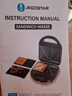 nieuw! Aigostar Sandwich Maker / Tafelgrill, Ophalen of Verzenden, Vaatwasmachinebestendig, Nieuw, Tafelgrill