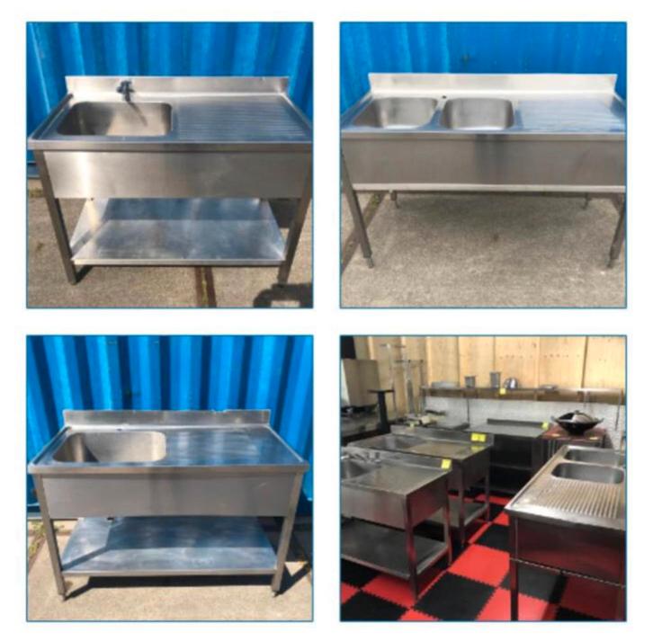RVS dubbele Spoelbak tafel + RVS enkele Spoelbak tafel - 3 x, Huis en Inrichting, Keuken | Keukenelementen, Gebruikt, Minder dan 100 cm