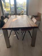 Houten eettafel met zilveren poten + optioneel 4 eetkamersto, Zo goed als nieuw, Vijf personen of meer, 150 tot 200 cm, Rechthoekig