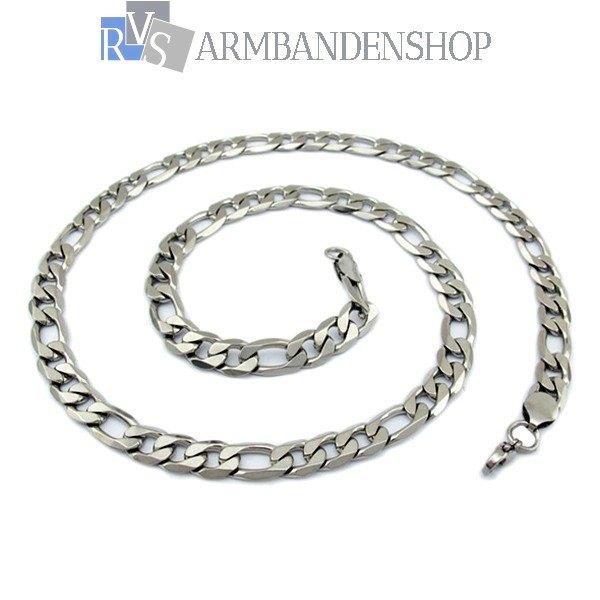 ketting Rvs zilver figaro ketting 60 cm lang heren ketting, Sieraden, Tassen en Uiterlijk, Kettingen, Nieuw, Overige materialen