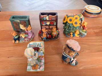 5 Vintage Teddybeer beeldjes - Woondecoratie beschikbaar voor biedingen