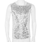 Wit heren glitter hemd mannen shirt top festival glimmend, Verzenden, Nieuw, Kleding