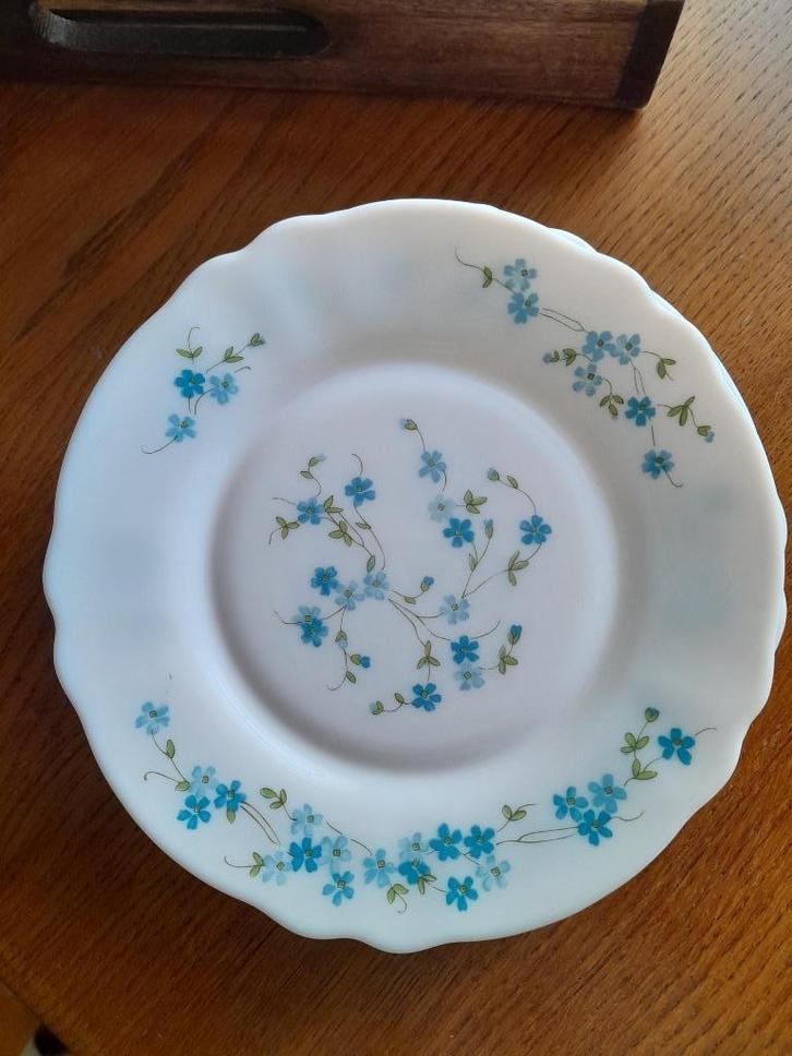 ~ Vintage Gebaksborden Blauwe Bloemetjes, Huis en Inrichting, Keuken | Servies, Gebruikt, Bord(en), Glas, Ophalen of Verzenden