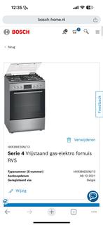 Bosch Vrijstaand gasfornuis met hetelucht oven RVS, Ophalen, 4 kookzones, Zo goed als nieuw, Gas