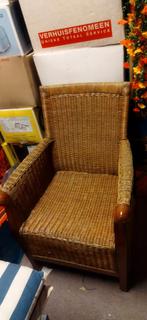 Rieten Stoel met Kussens, Huis en Inrichting, Stoelen, Ophalen, Zo goed als nieuw, Bruin, Eén