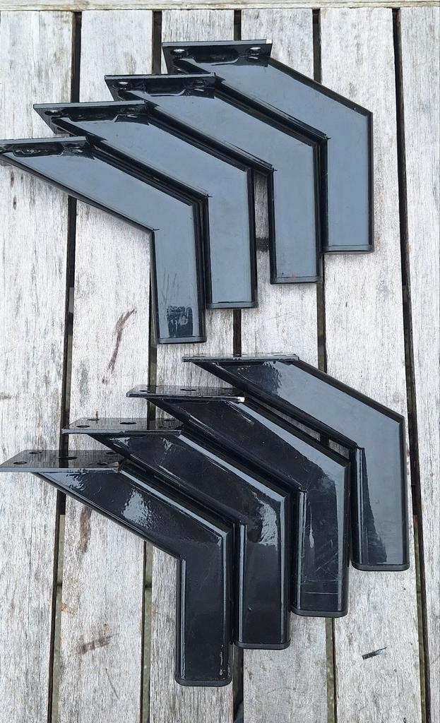 8 afgeschuinde meubelpoten poten ijzer zwart ijzeren zwarte, Huis en Inrichting, Overige Huis en Inrichting, Gebruikt, Ophalen of Verzenden