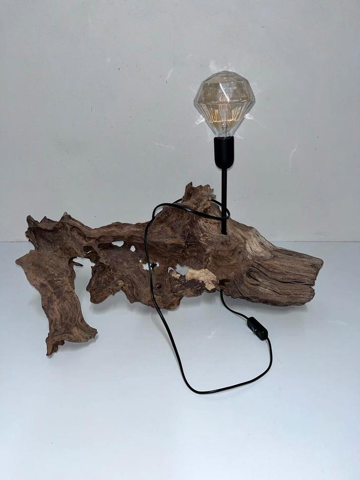 Houten design lamp drijfhout, Huis en Inrichting, Lampen | Vloerlampen, Minder dan 100 cm, Hout, Ophalen