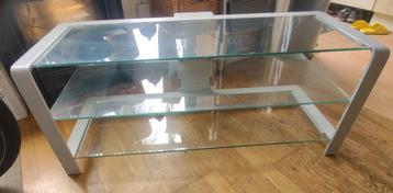 Stijlvol tv-/hifi-meubel – glas & staal – met kabelgoot beschikbaar voor biedingen