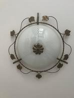 Grote metalen plafondlamp met glazen schaal, Huis en Inrichting, Gebruikt, Vintage, Ophalen of Verzenden, Glas