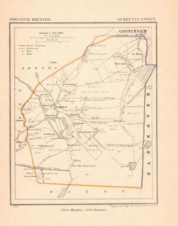 Plattegrond EMMEN 1867. J.Kuyper. beschikbaar voor biedingen