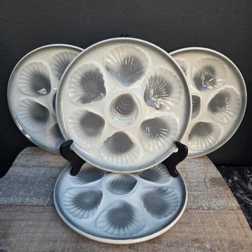 4 vintage barbotine aardewerk oesterborden, Moulin des Loups beschikbaar voor biedingen
