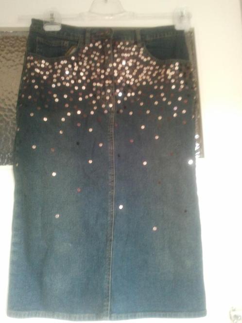 Mooie spijkerrok van P met pailetten, apart! Maat 36/38., Kleding | Dames, Rokken, Gedragen, Maat 36 (S), Blauw, Verzenden