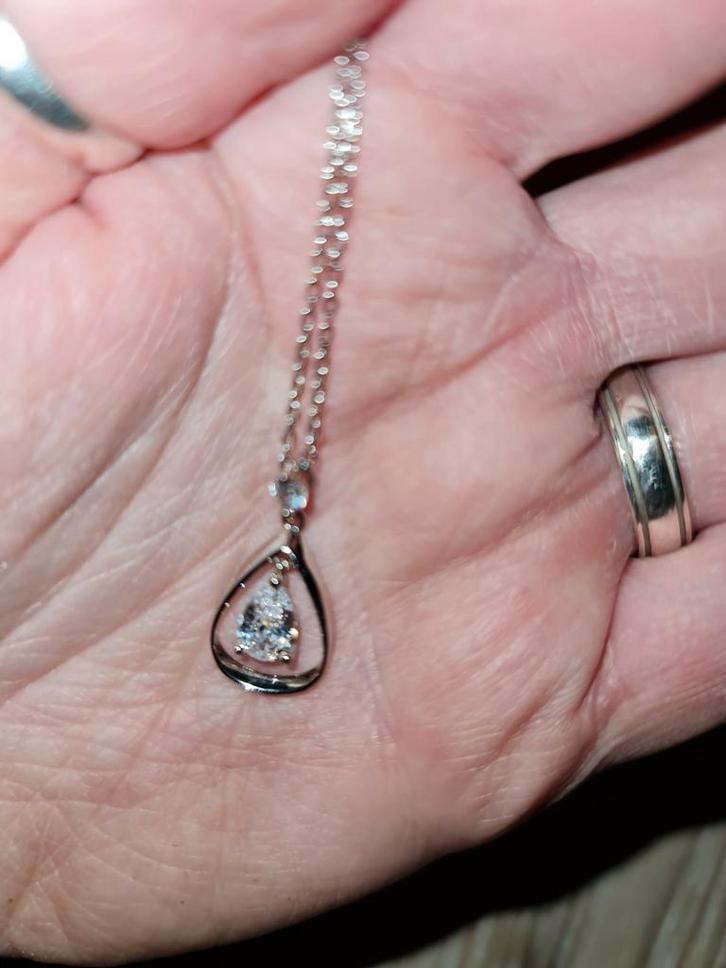 Nieuw!! Elegante zilveren ketting met hanger, echt zilver, Sieraden, Tassen en Uiterlijk, Kettingen, Nieuw, Zilver, Zilver, Met edelsteen