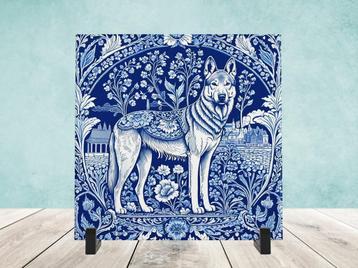 Tjechslowaakse Wolfshond Delfts Blauw tegel incl voet beschikbaar voor biedingen
