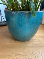 Blauw-turquoise bloempot 36cm diam., Tuin en Terras, Bloempotten, Gebruikt, Rond, Binnen, Minder dan 40 cm