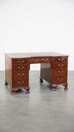 Antieke en luxe houten Engels bureau met een leren blad, Huis en Inrichting, Bureaus, Ophalen, Gebruikt, ., .